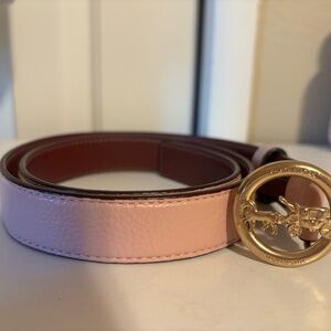 Pink Coach Leather Belt with Gold Buckle